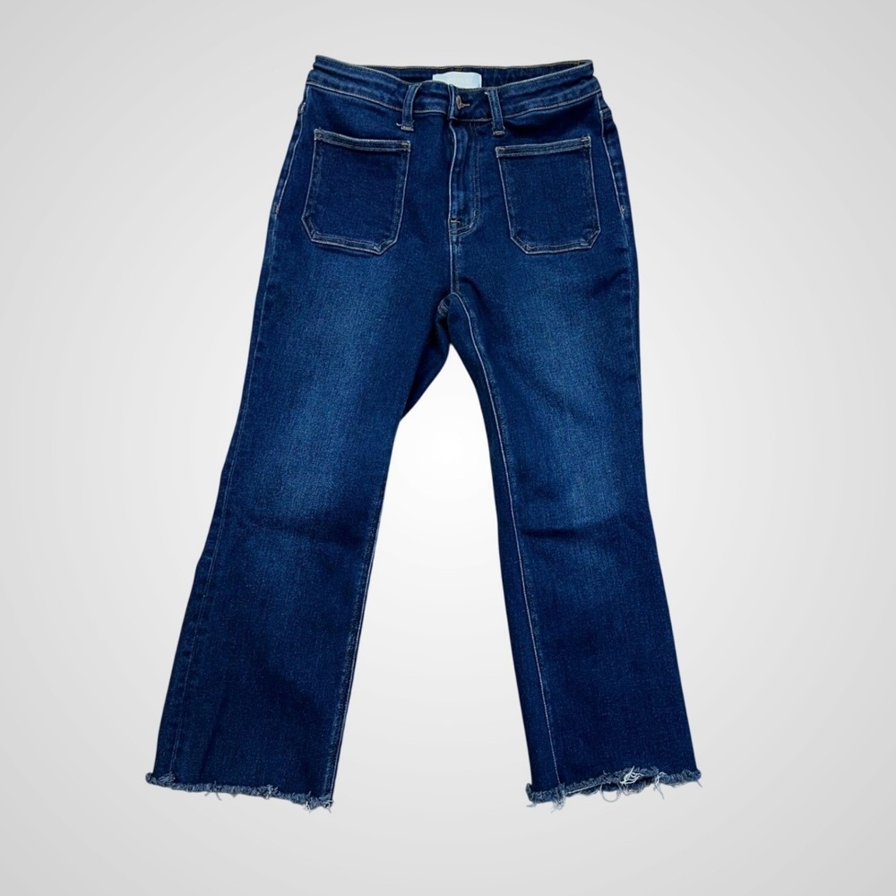 Vervet Blue Cropped Flare Jeans Womens 28 Blue Excellent Raw‎ Hem Patch Pockets